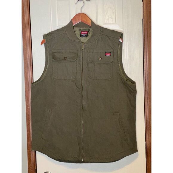 Wrangler WorkWear Quilted Lined Green Relaxed Fit Duck Vest Size Large - Picture 1 of 11